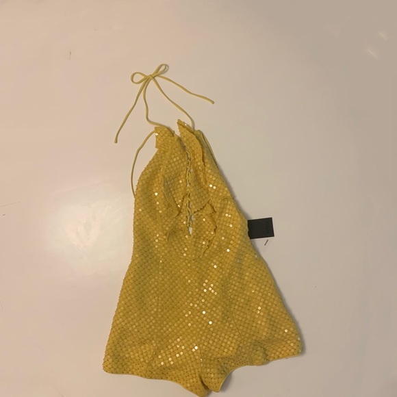 Revolve NBD Rainbow Sequin Romper In Cream Yellow - Picture 5 of 7